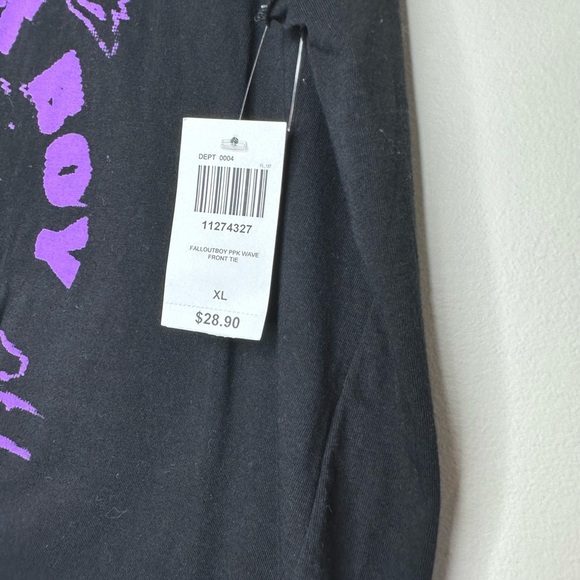 Women’s Fall Out Boy Graphic Raw Hem Sleeveless Knot Tie Shirt Top Hot Topic XL - Picture 3 of 5